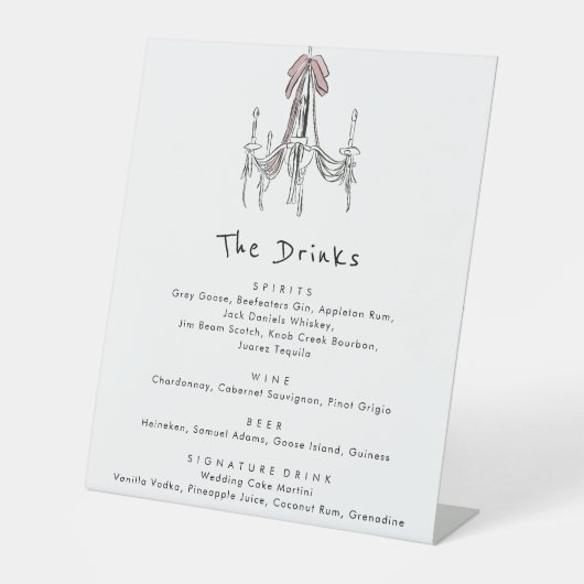 hand drawn Chandelier Wedding Drinks List 台座サイン (正面)