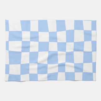 Hand Drawn Checkerboard Pattern (sky blue/white) キッチンタオル
