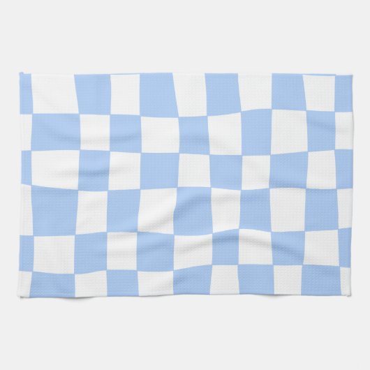 Hand Drawn Checkerboard Pattern (sky blue/white) キッチンタオル (横)