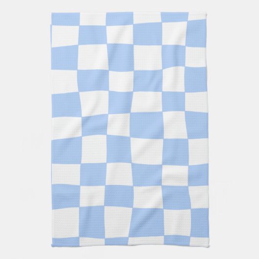 Hand Drawn Checkerboard Pattern (sky blue/white) キッチンタオル (縦)