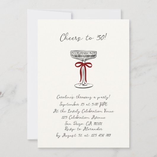 hand drawn cheers to 30, birthday party invitation 招待状 (正面)