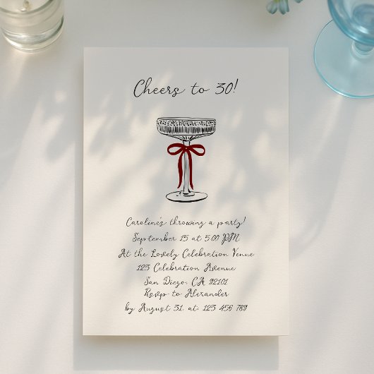 hand drawn cheers to 30, birthday party invitation 招待状