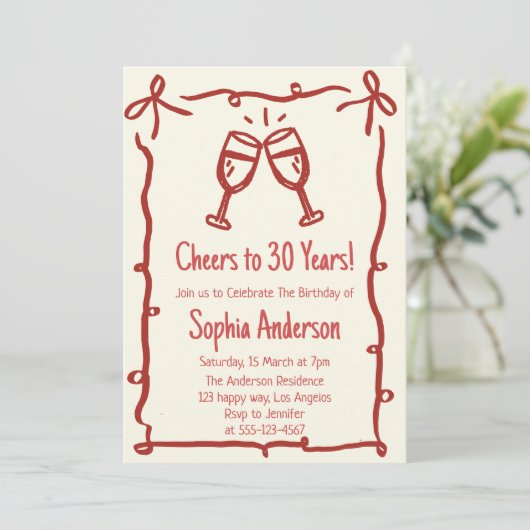 Hand Drawn “Cheers to 30 Years” Birthday           招待状 (スタンド正面)