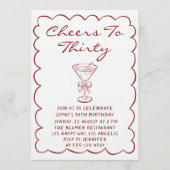 Hand Drawn Cheers to Thirty Martini Birthday 招待状 (正面)