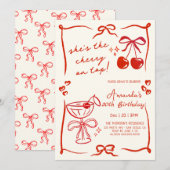 hand-drawn cherry martini birthday invitation 招待状 (正面/裏面)