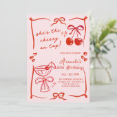 hand-drawn cherry martini birthday invitation 招待状 (スタンド正面)