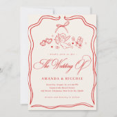 Hand Drawn Cherub Vintage Cupid Monogram Wedding 招待状 (正面)
