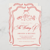 Hand Drawn Cherub Vintage Cupid Monogram Wedding 招待状 (正面/裏面)