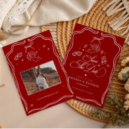 Hand Drawn Cherub Vintage Cupid Red Retro Wedding セーブザデート