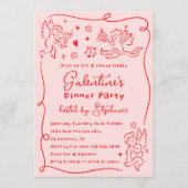 Hand Drawn Cherubs Pink Red Galentine's Day Party 招待状 (正面)