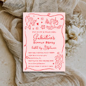 Hand Drawn Cherubs Pink Red Galentine's Day Party 招待状