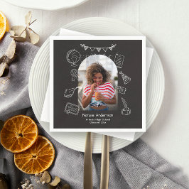 Hand Drawn Chic Black Arch Photo Graduate Party スタンダードカクテルナプキン