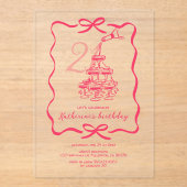 Hand Drawn Chic Pink Champagne 21st Birthday Party アクリル招待状 (正面)