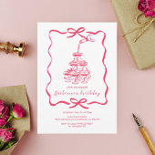 Hand Drawn Chic Pink Champagne Birthday Party 招待状