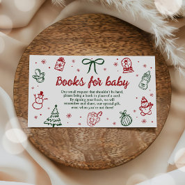 Hand Drawn Christmas Baby Shower Books for Baby エンクロージャーカード