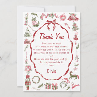 Hand Drawn Christmas Baby Shower Thank You Card サンキューカード