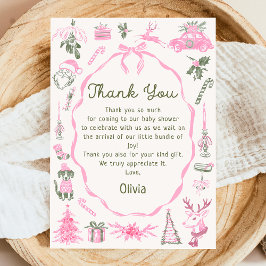 Hand Drawn Christmas Baby Shower Thank You Card サンキューカード