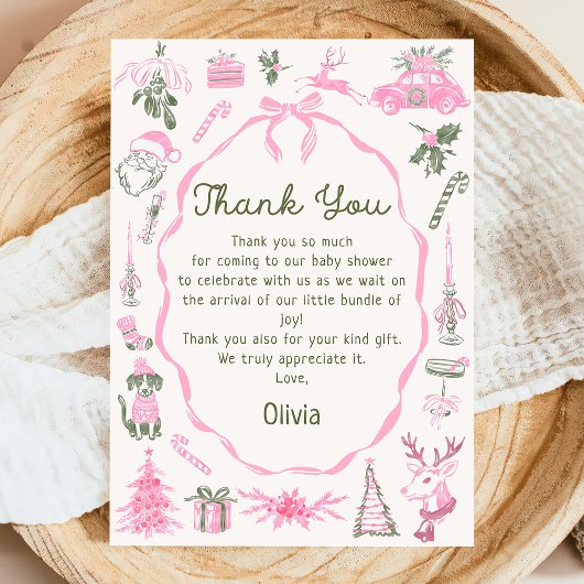 Hand Drawn Christmas Baby Shower Thank You Card サンキューカード
