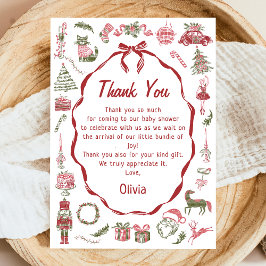 Hand Drawn Christmas Baby Shower Thank You Card サンキューカード