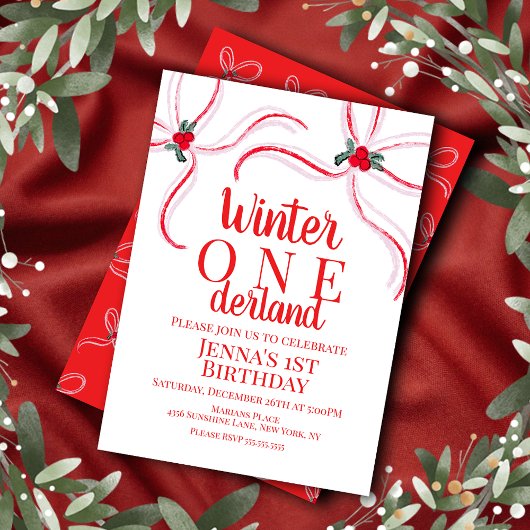 Hand Drawn Christmas Bows Birthday Party  招待状