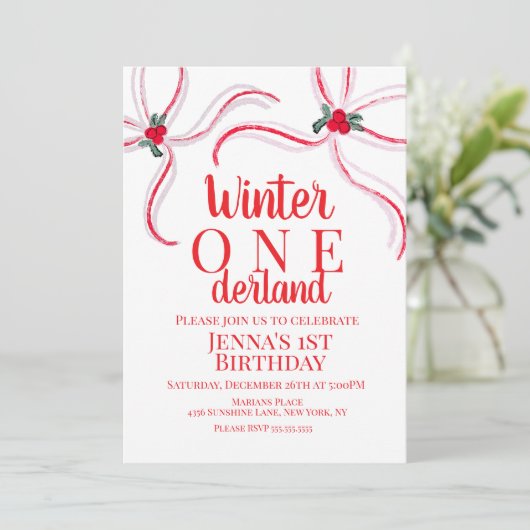 Hand Drawn Christmas Bows Birthday Party  招待状 (スタンド正面)