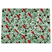 Hand Drawn Christmas Cardinals & Pinecones Holiday ラージペーパーバッグ (正面)