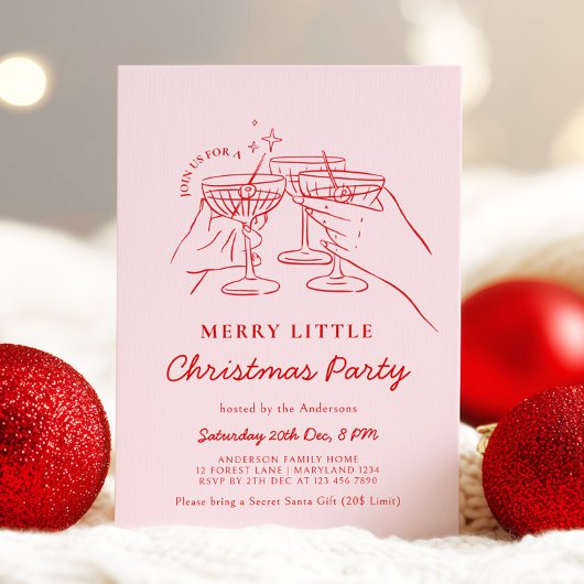 Hand Drawn Christmas Cocktail Party Invitation 招待状