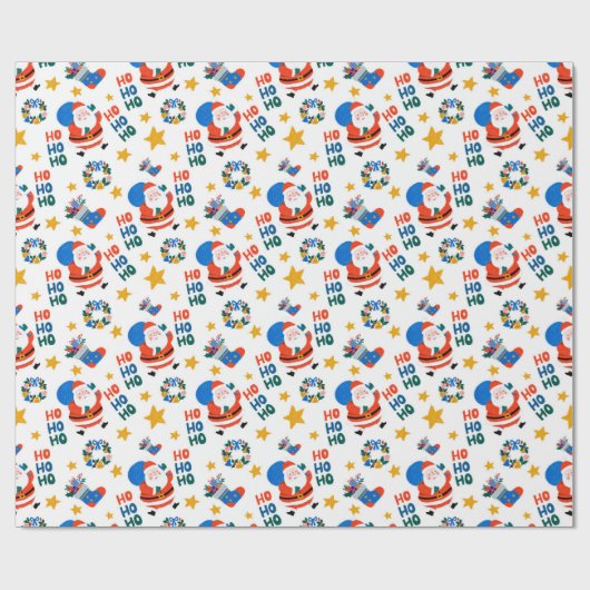 Hand Drawn Christmas Crayon Style Santa Pattern ラッピングペーパー (フラット)
