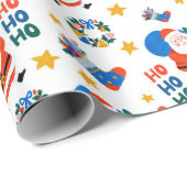 Hand Drawn Christmas Crayon Style Santa Pattern ラッピングペーパー (ロールコーナー)