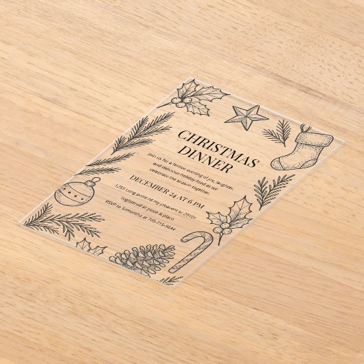 Hand-Drawn Christmas Dinner アクリル招待状 (レイダウン)