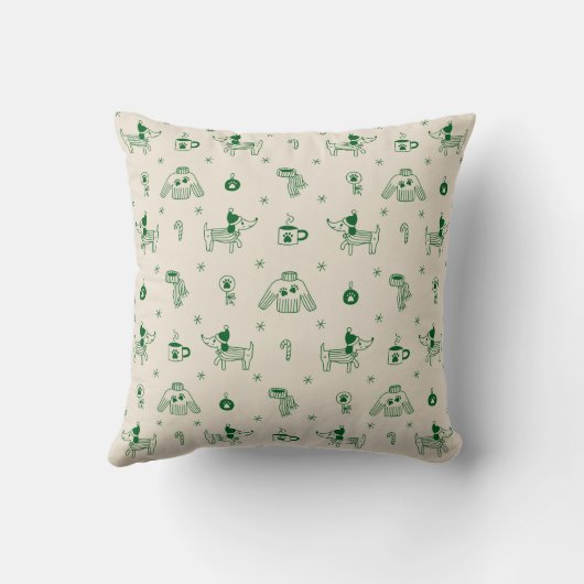 Hand-Drawn Christmas Dogs Throw Pillow クッション (裏面)