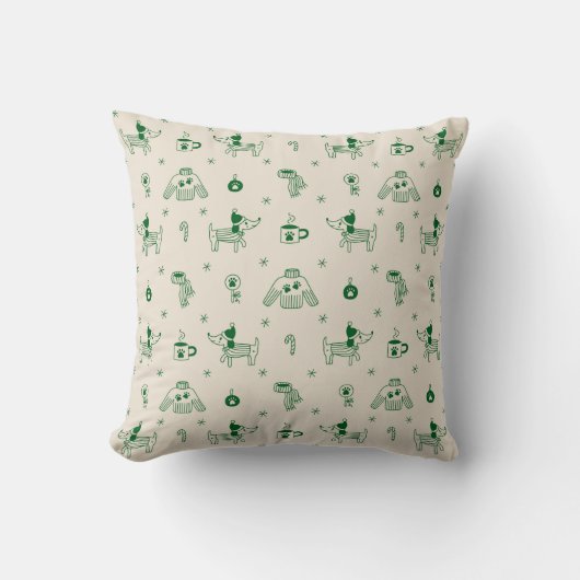 Hand-Drawn Christmas Dogs Throw Pillow クッション (正面)