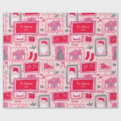 Hand Drawn christmas doodles pink custom name ラッピングペーパー (フラット)