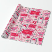 Hand Drawn christmas doodles pink custom name ラッピングペーパー (アンロールド)