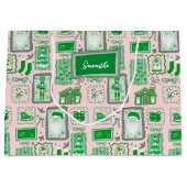 Hand Drawn christmas green pink custom christmas ラージペーパーバッグ (正面)