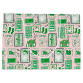 Hand Drawn christmas green pink custom christmas ラージペーパーバッグ (裏面)