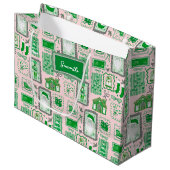 Hand Drawn christmas green pink custom christmas ラージペーパーバッグ (正面アングル)