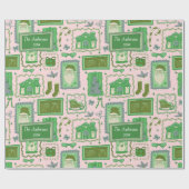 Hand Drawn christmas green pink custom name  ラッピングペーパー (フラット)