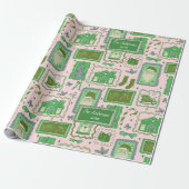 Hand Drawn christmas green pink custom name  ラッピングペーパー (アンロールド)