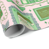 Hand Drawn christmas green pink custom name  ラッピングペーパー (ロールコーナー)