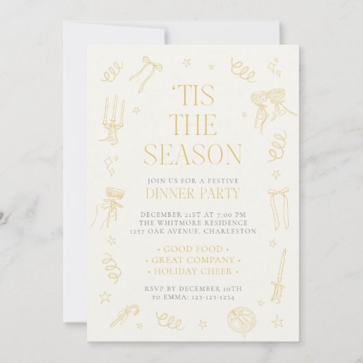 Hand Drawn Christmas Holiday Dinner Party Invite シーズンカード (正面)