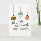 Hand Drawn Christmas Ornaments All is Calm Holiday カード (正面)
