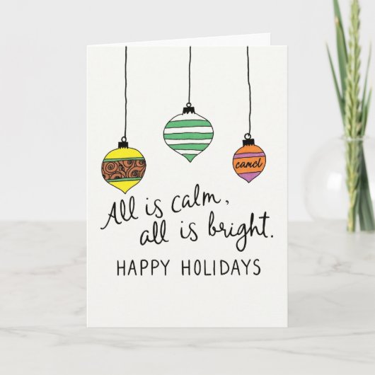 Hand Drawn Christmas Ornaments All is Calm Holiday カード (正面)