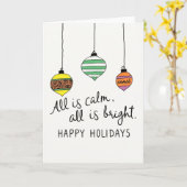 Hand Drawn Christmas Ornaments All is Calm Holiday カード (黄色い花)