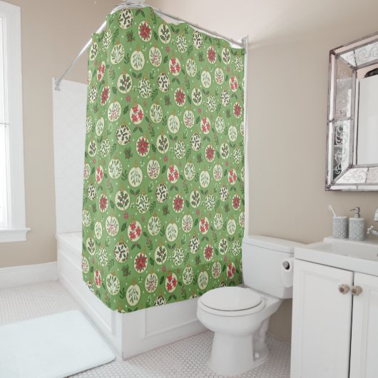 Hand Drawn Christmas Ornaments Shower Curtain シャワーカーテン (インサイチュ)