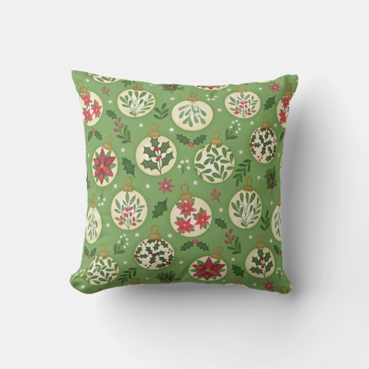 Hand Drawn Christmas Ornaments Throw Pillow クッション (正面)