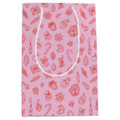 Hand drawn  Christmas Pink and Red  ミディアムペーパーバッグ (正面)