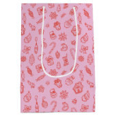 Hand drawn  Christmas Pink and Red  ミディアムペーパーバッグ (裏面)