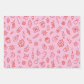 Hand drawn Christmas Pink and Red Wrapping Paper ラッピングペーパーシート (正面)