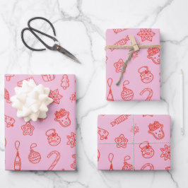 Hand drawn  Christmas Pink and Red Wrapping Paper ラッピングペーパーシート